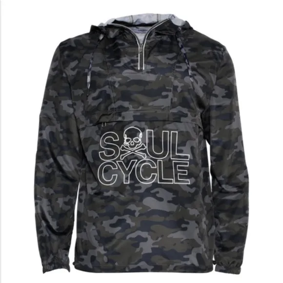 Soul Cycle  Windbreaker Anorak Hooded Packable Camo Jacket Size M