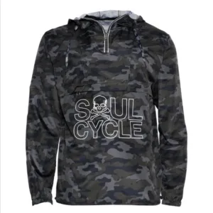 Soul Cycle  Windbreaker Anorak Hooded Packable Camo Jacket Size M