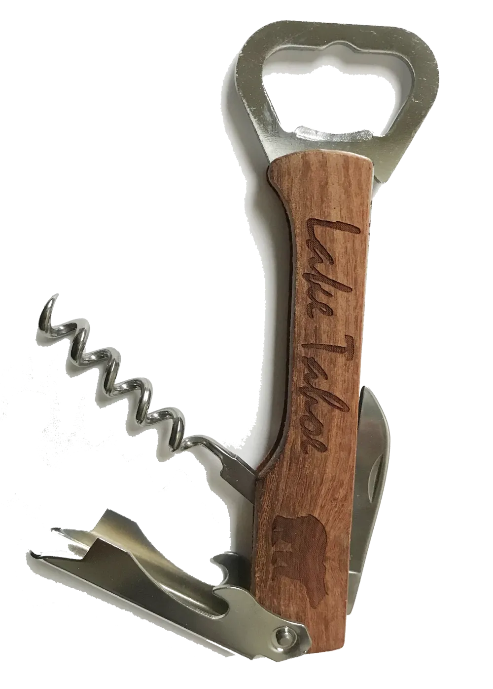 Souvenir Cork Screw Etched Engraved Wood Lake Tahoe