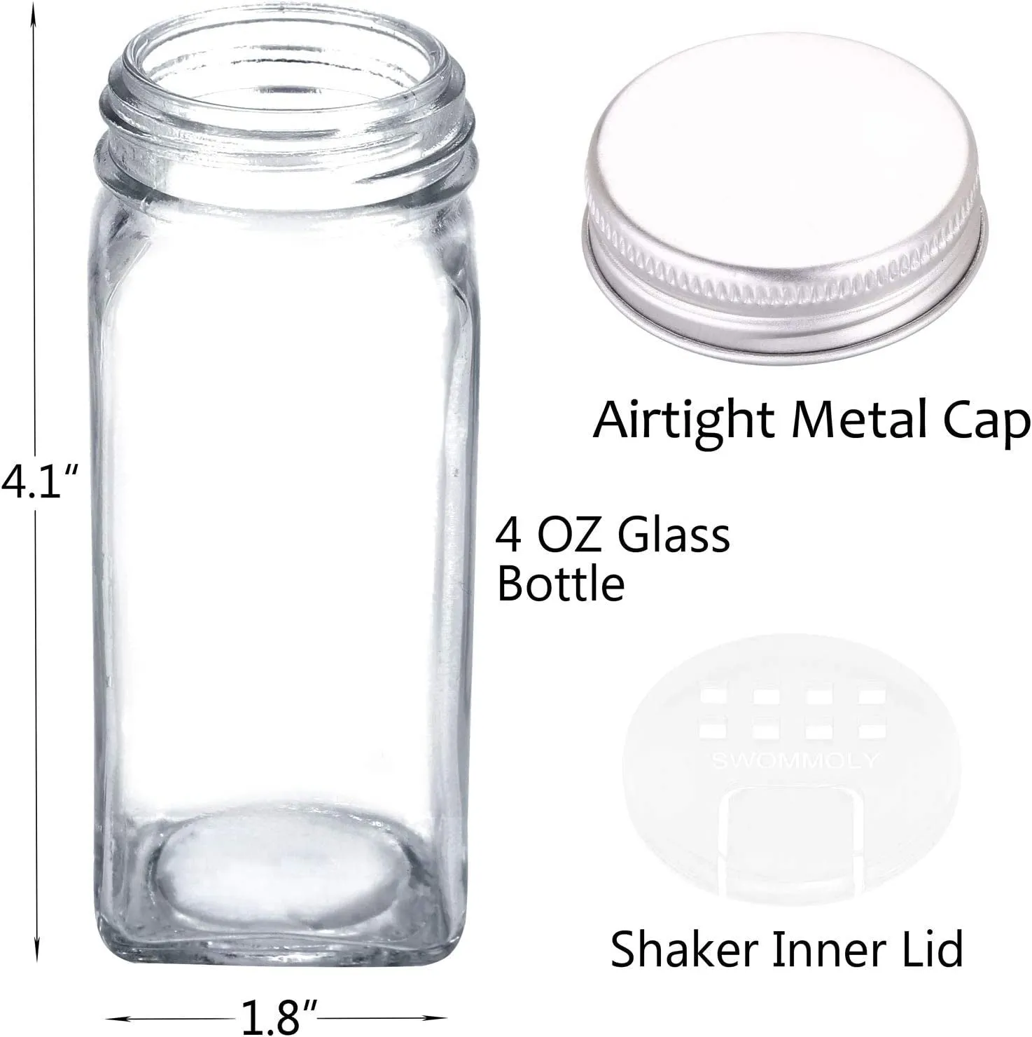 Spice Rack Organizer with 24 Empty Glass Spice Jars, 396 Spice Labels with Chalk Marker and Funnel Complete Set, for Countertop, Cabinet or Wall Mount, Silver