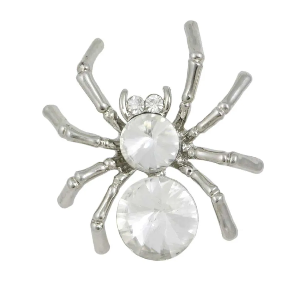 Spider with 2 Large Clear Crystal Body Brooch Pin - PRI504