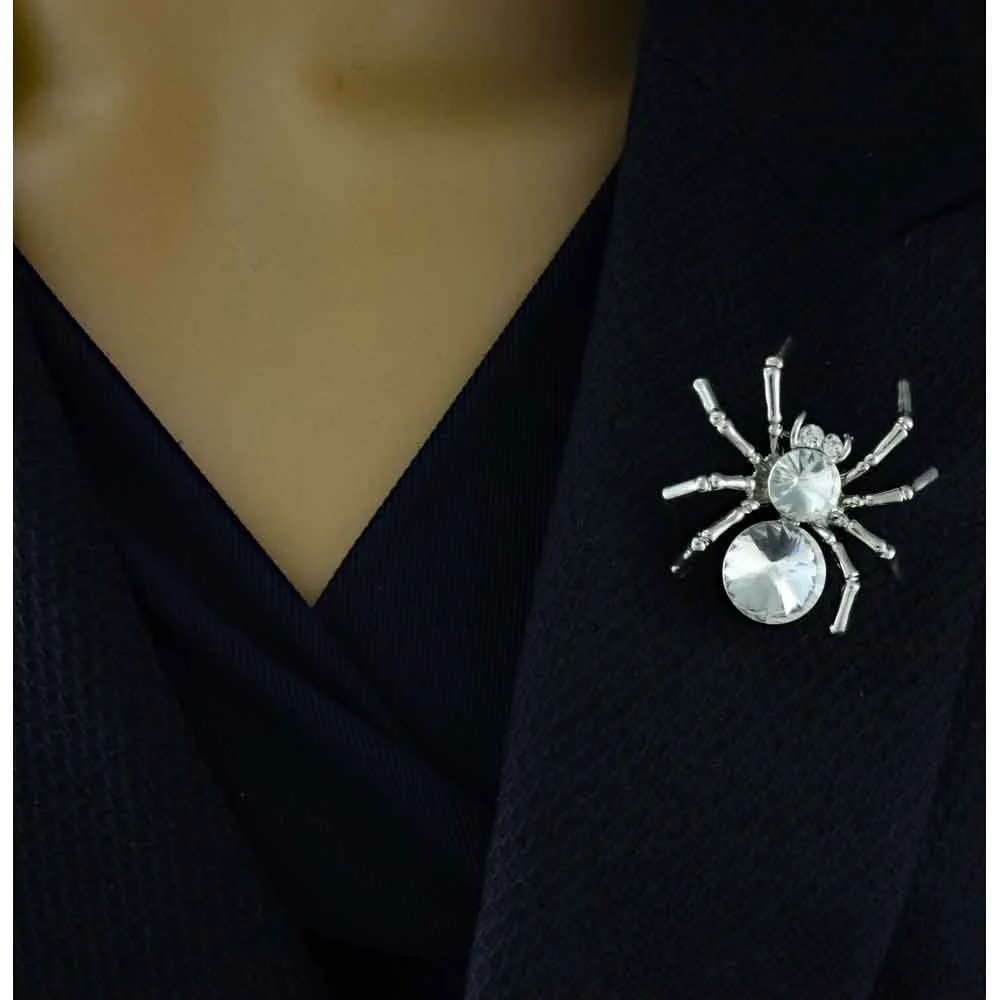 Spider with 2 Large Clear Crystal Body Brooch Pin - PRI504