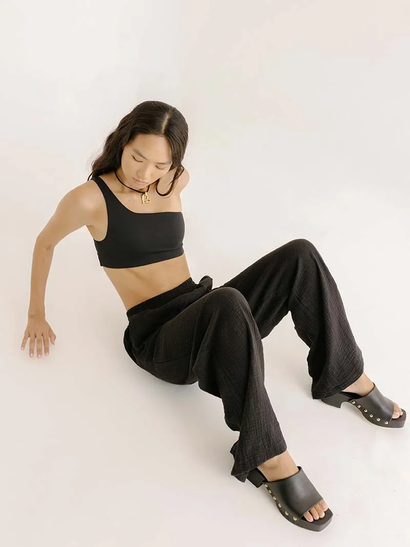 Stanik do jogi na ramię Heat, Ribbed, Black