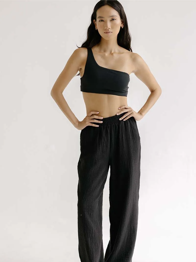 Stanik do jogi na ramię Heat, Ribbed, Black