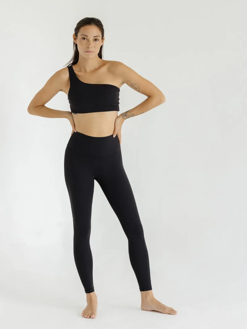 Stanik do jogi na ramię Heat, Ribbed, Black