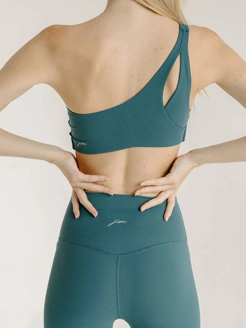 Stanik do jogi na ramię Heat, Ribbed, Pine Green