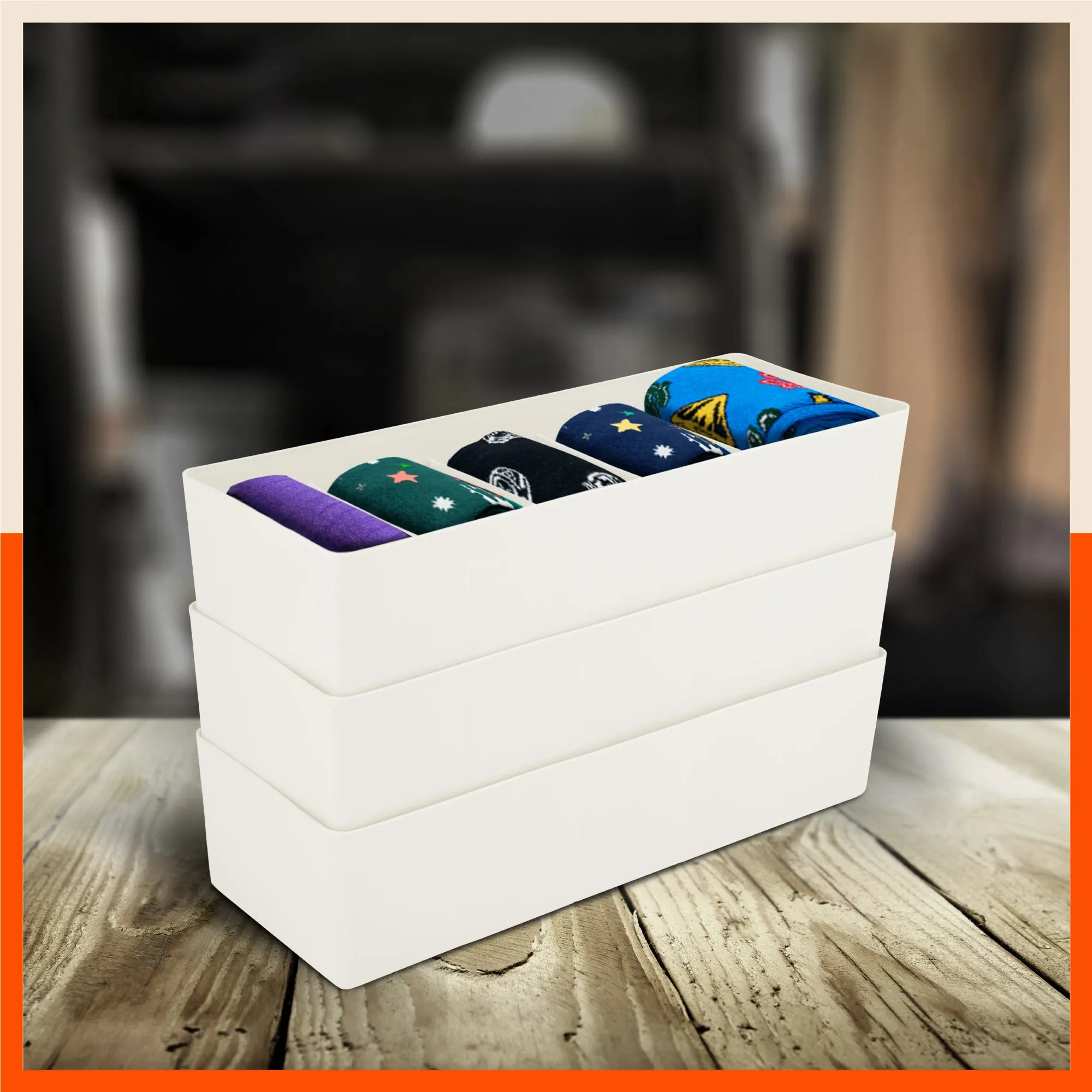 Stomo Dori Multi-Purpose Stackable Drawer Organizer For Home | Ivory - Set of 3
