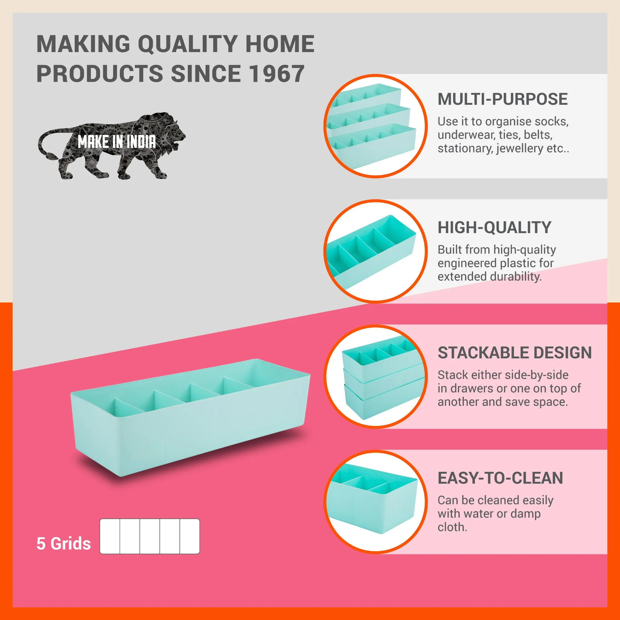 Stomo Dori Multi-Purpose Stackable Drawer Organizer For Home | Jade - Set of 8