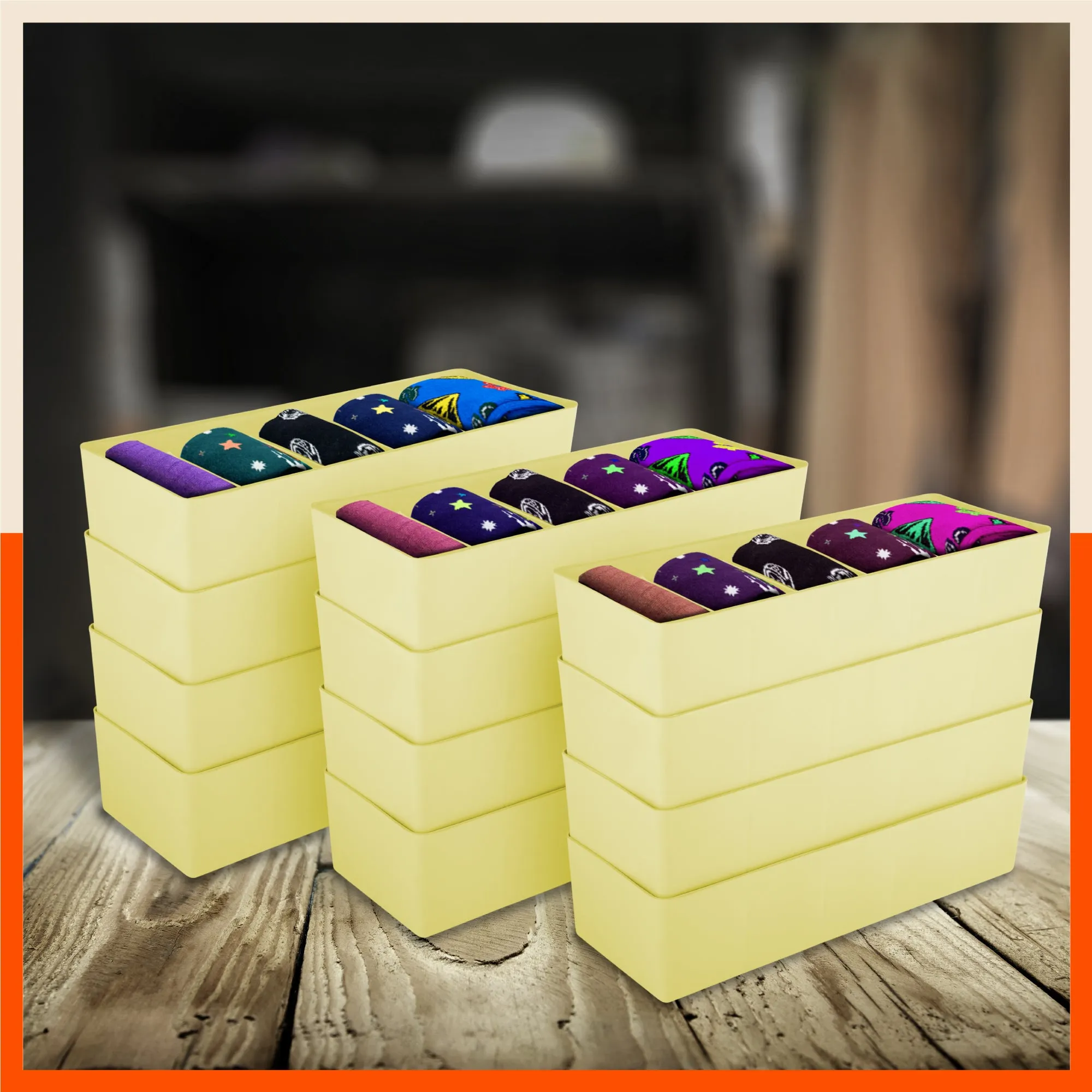 Stomo Dori Multi-Purpose Stackable Drawer Organizer For Home | Lemon - Set of 12