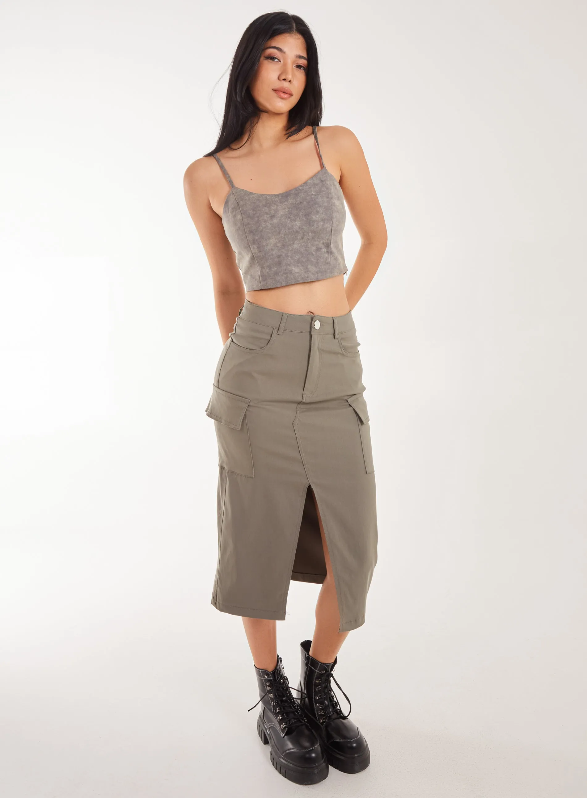 Stone Washed Stretch Crop Top