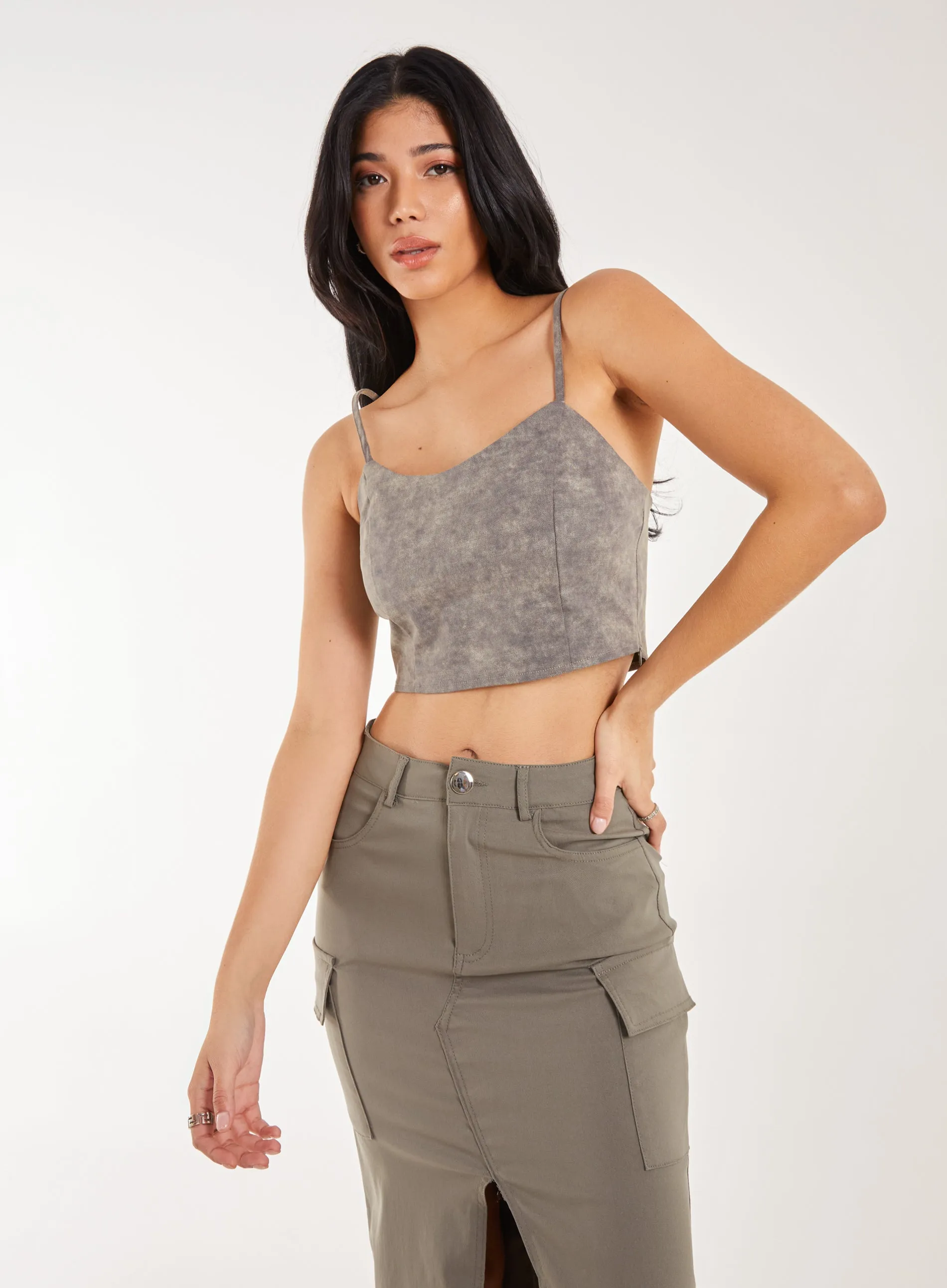 Stone Washed Stretch Crop Top