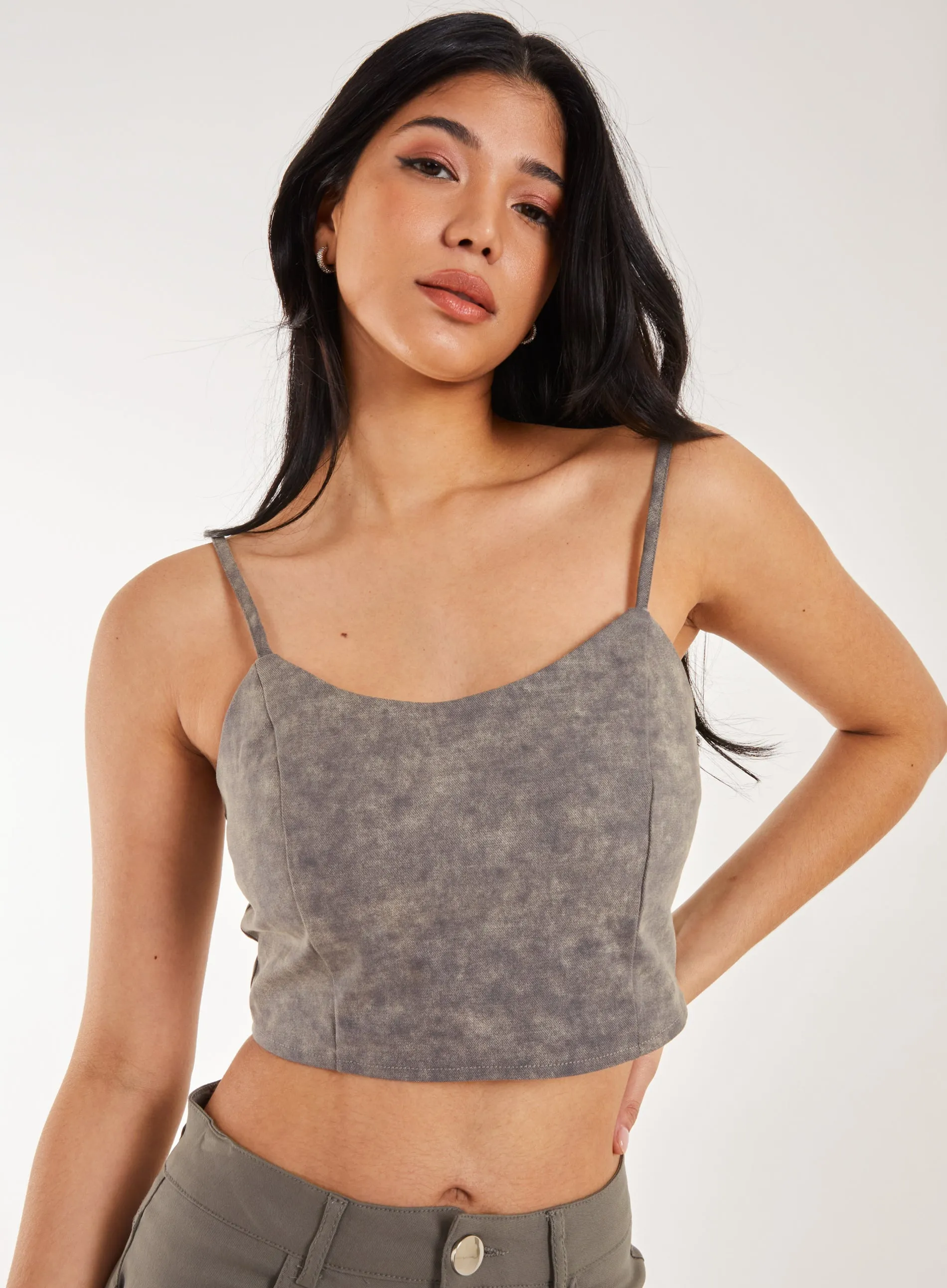 Stone Washed Stretch Crop Top