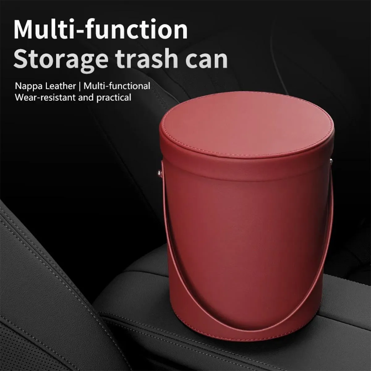 Storage Box Trash Can, Custom Logo For Your Cars, Portable Collapsible Car Trash Can, Leather Waterproof Small Mini Car Garbage Can Waste Basket, Car Accessories NS15989