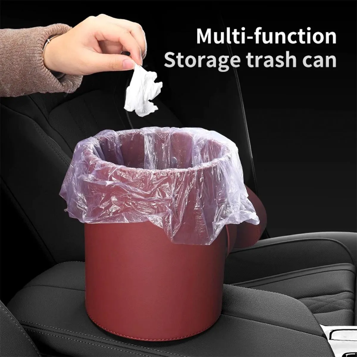 Storage Box Trash Can, Custom Logo For Your Cars, Portable Collapsible Car Trash Can, Leather Waterproof Small Mini Car Garbage Can Waste Basket, Car Accessories TS15989Your
