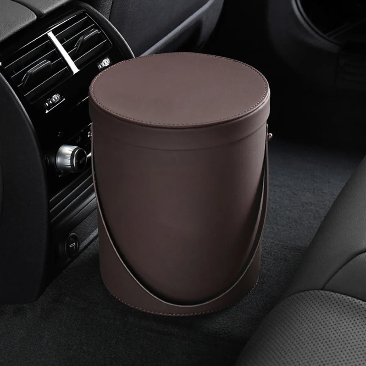 Storage Box Trash Can, Custom Logo For Your Cars, Portable Collapsible Car Trash Can, Leather Waterproof Small Mini Car Garbage Can Waste Basket, Car Accessories TS15989Your
