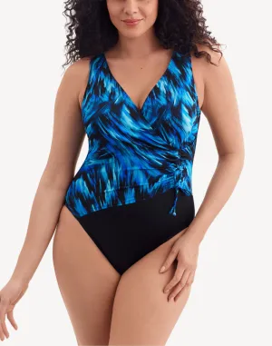 Summer Waves Faux Tie Long Torso One Piece