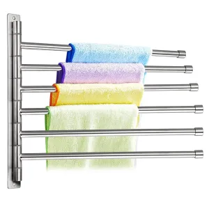 Sumnacon Wall Mounted Swing Towel Bar - Silver Stainless Steel Bath Towel Rod Arm, Bathroom/Kitchen Swivel Towel Rack Hanger Holder Organizer, Folding Space Saver Towel Rail (6 Bar)