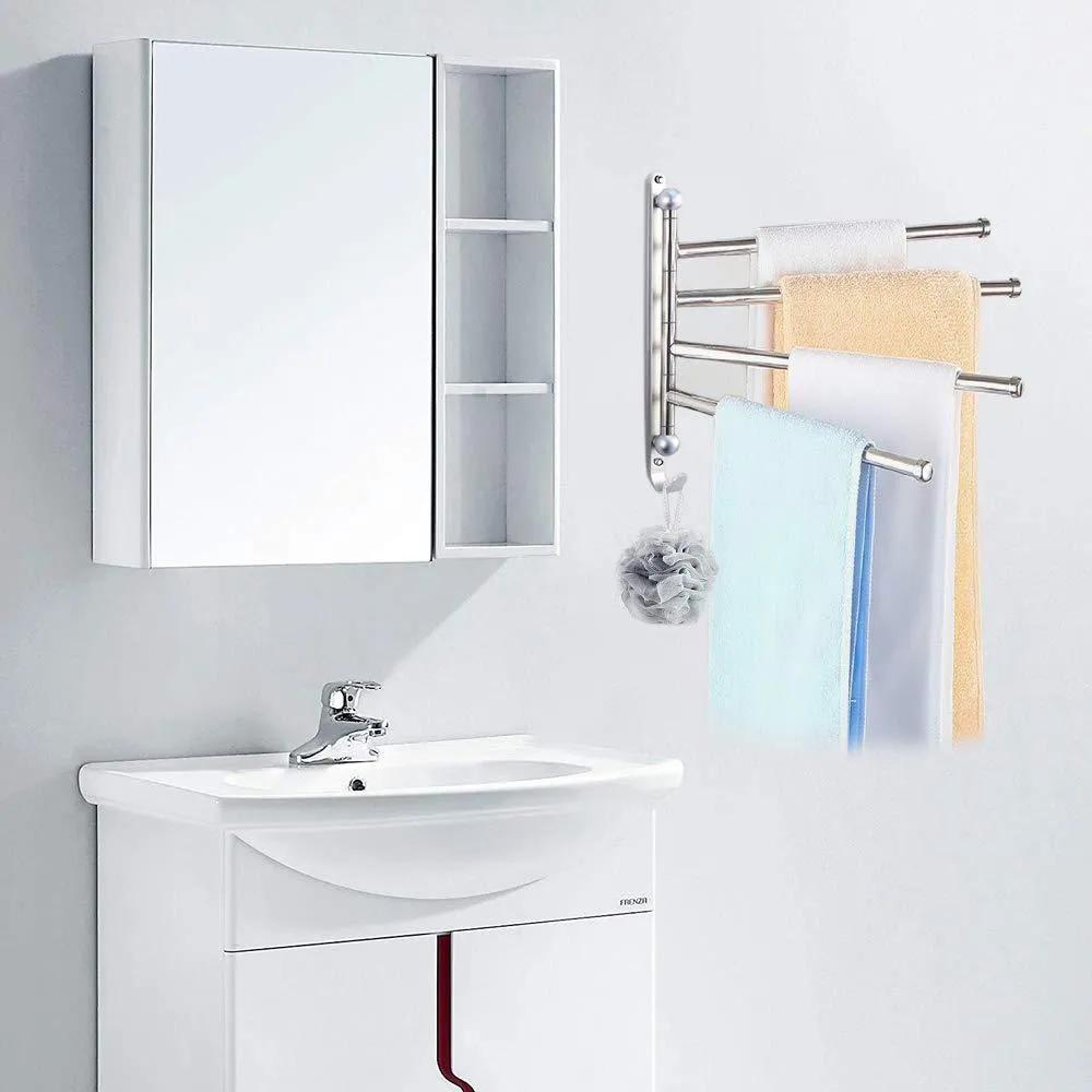 Swivel Towel Bar for Bathroom,Swing Arm Towel Rack forBedroom,Wall-Mounted Stainless Steel Swivel Bars 4-Arm for Kitchen,Entryway Hanger Holder Organizer with Hooks,Noble Ball Head Styling Design