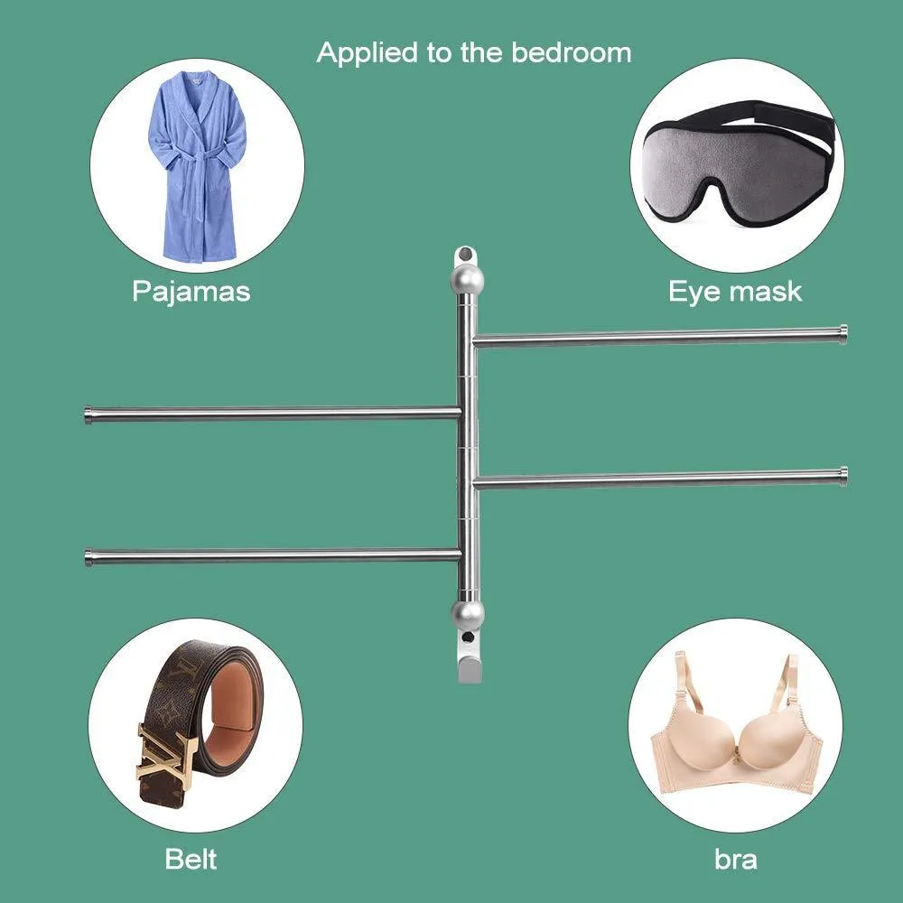Swivel Towel Bar for Bathroom,Swing Arm Towel Rack forBedroom,Wall-Mounted Stainless Steel Swivel Bars 4-Arm for Kitchen,Entryway Hanger Holder Organizer with Hooks,Noble Ball Head Styling Design