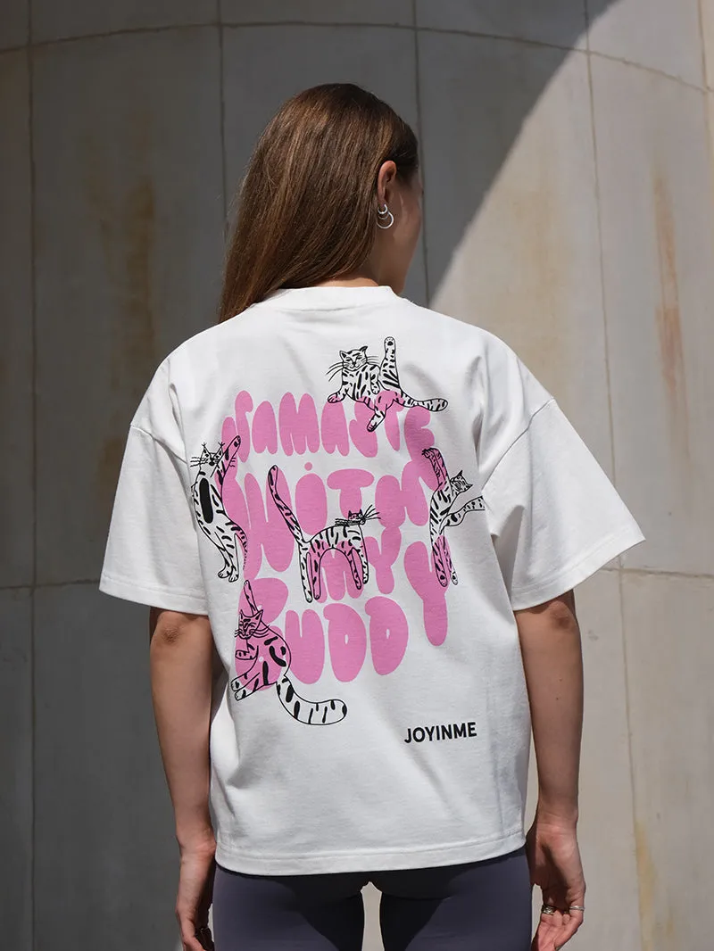 T-shirt Relaxed Tee, Yoga Cat Buddies Pink