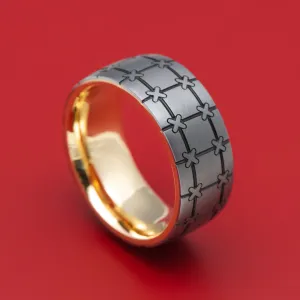 Tantalum and Gold Sleeve Geometric Pattern Ring Custom Made Band