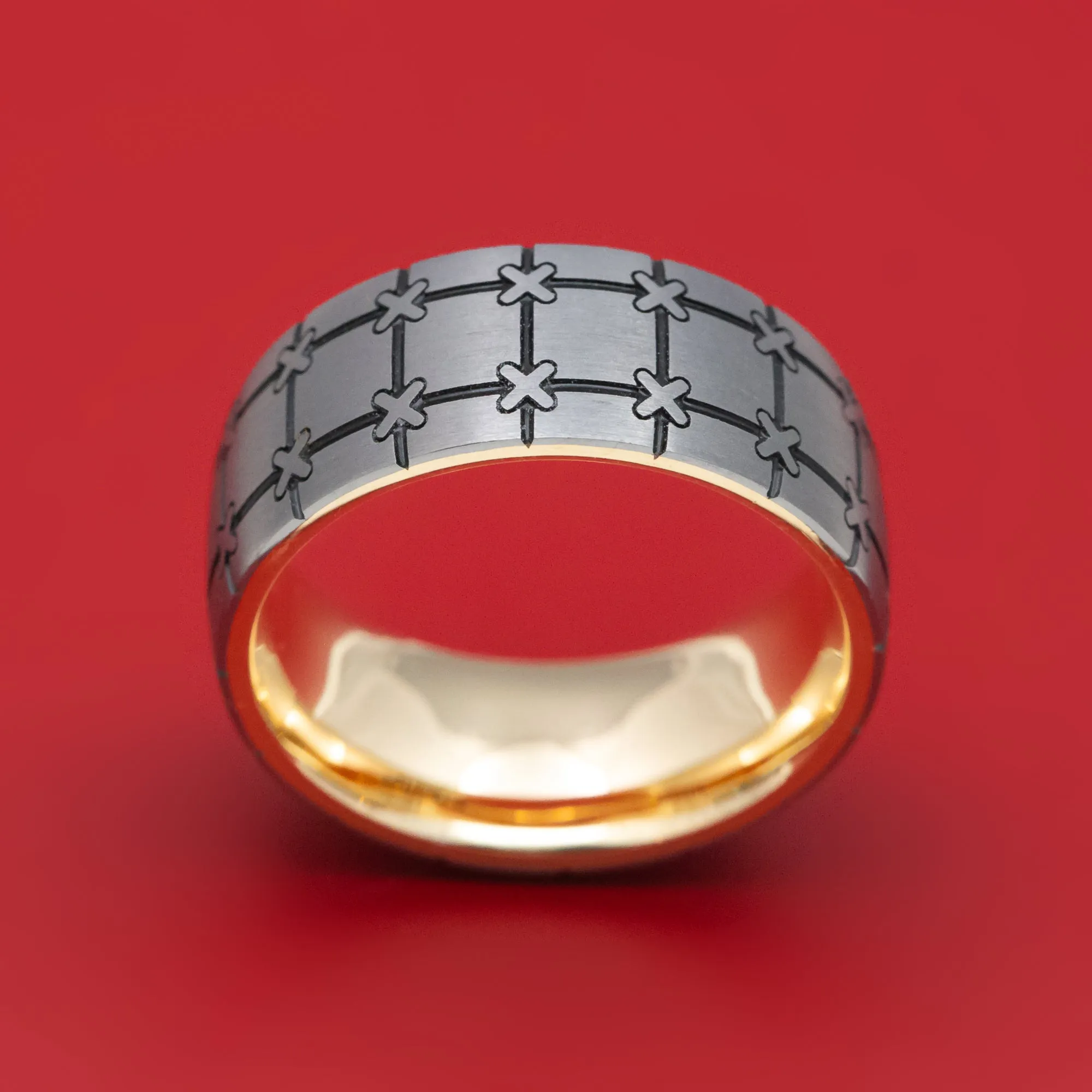 Tantalum and Gold Sleeve Geometric Pattern Ring Custom Made Band