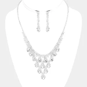 Teardrop Clear Crystal Bib Necklace  | 463907
