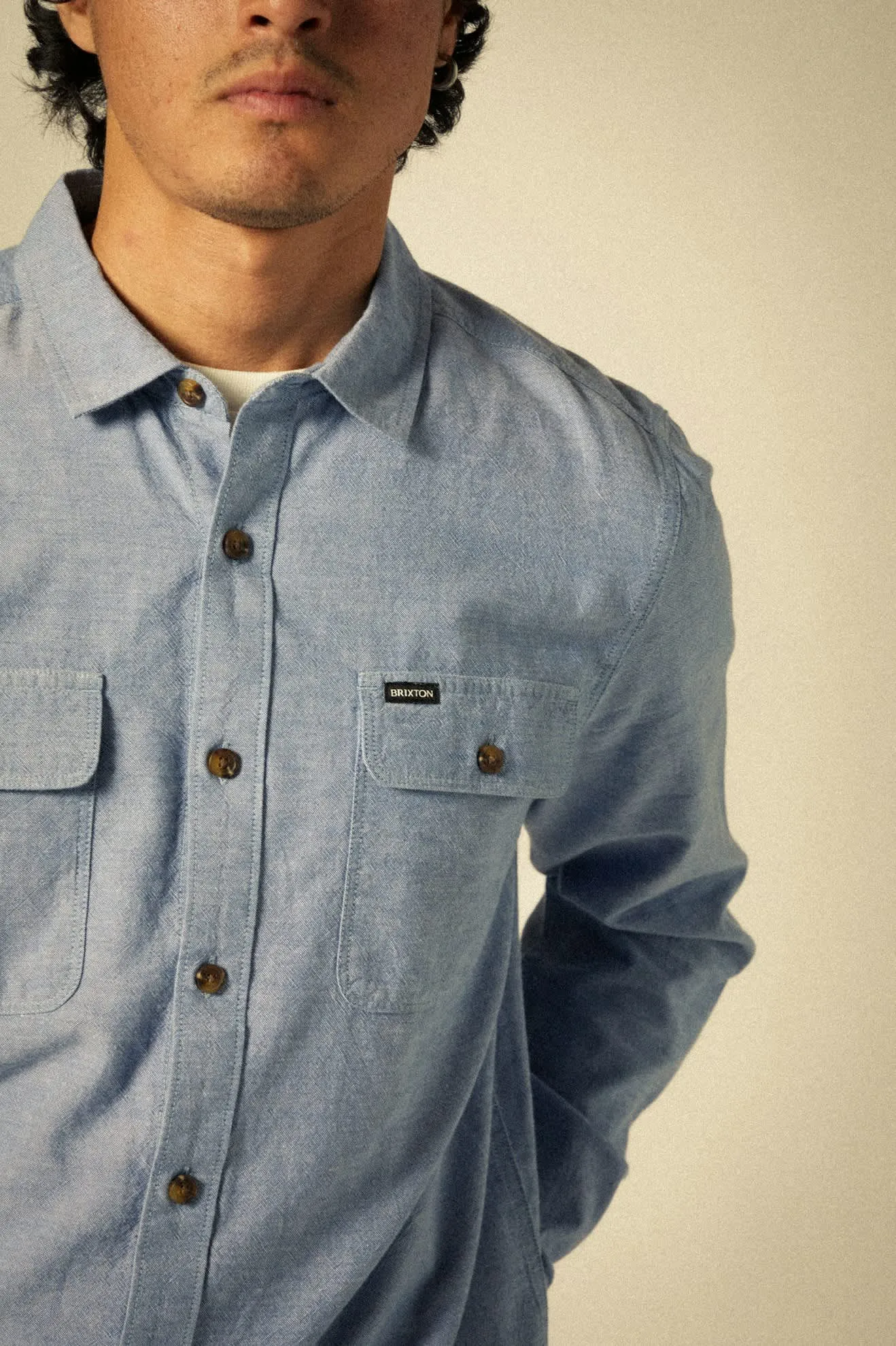 The Daily Cotton L/S Shirt - Medium Wash Chambrey