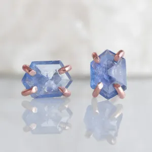 The Hexagon Blue Sapphire Stud Earrings | 14K Rose Gold