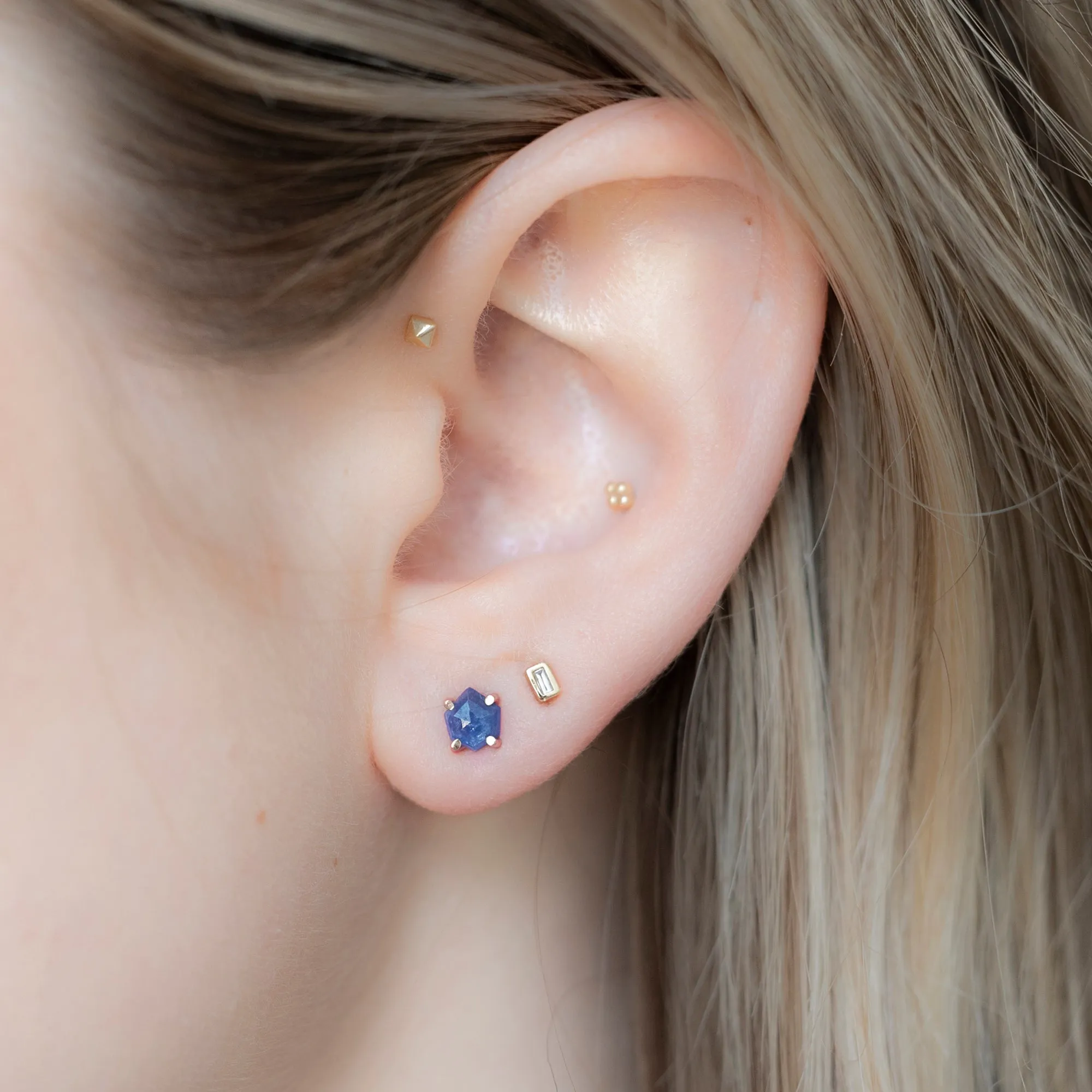 The Hexagon Blue Sapphire Stud Earrings | 14K Rose Gold