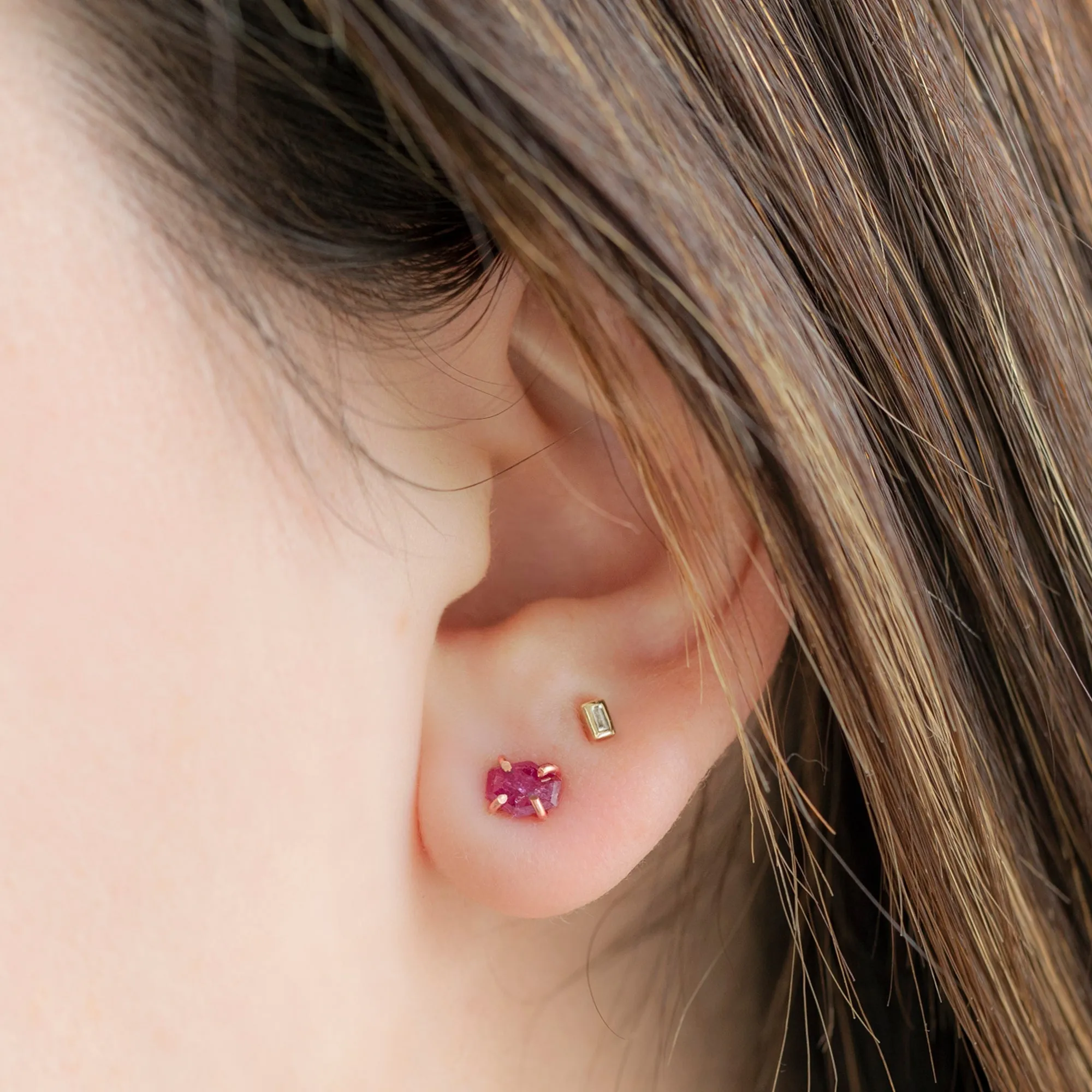 The Hexagon Ruby Stud Earrings | 14K Rose Gold