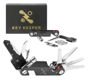 The Original Key Keeper Compact Key Organizer - Made of Carbon Fiber & Stainless Steel - LED Flashlight Key Knife Screwdriver Wrench Bottle Opener Keychain Carabiner Smart Phone Holder Holds 14 Keys