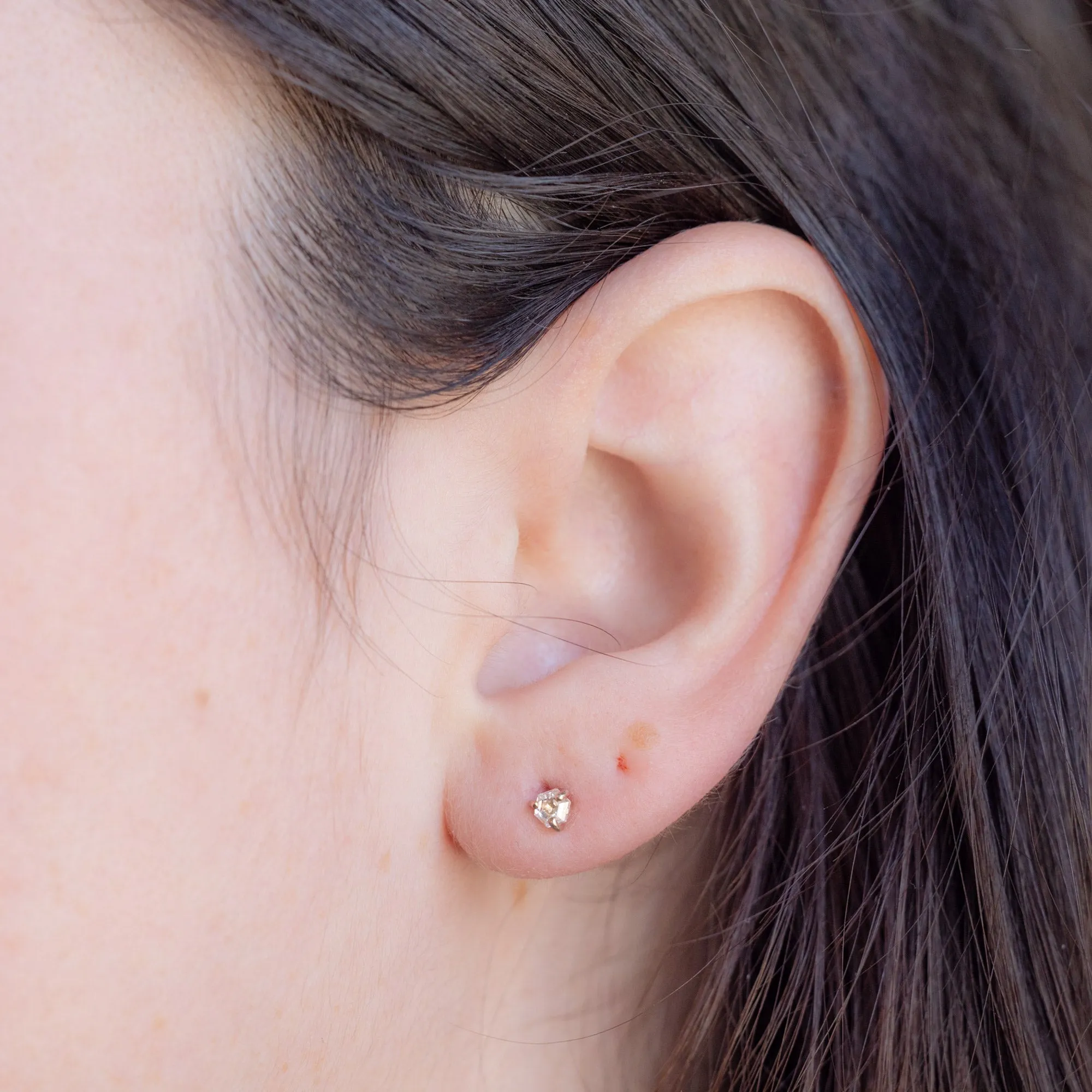 The Teensy White Diamond Hexagon Stud Earrings | 14K Rose Gold