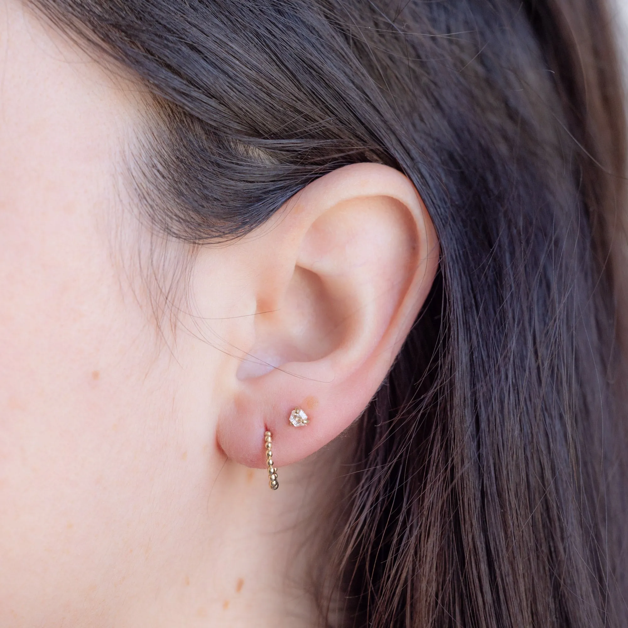 The Teensy White Diamond Hexagon Stud Earrings | 14K Yellow Gold
