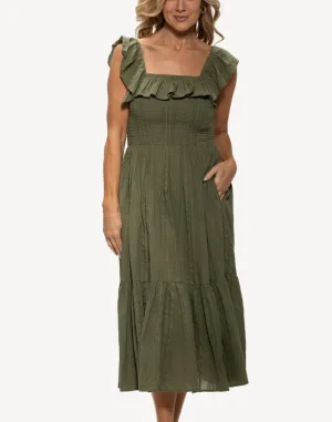 Tiered Flounce Smocked Maxi Dress