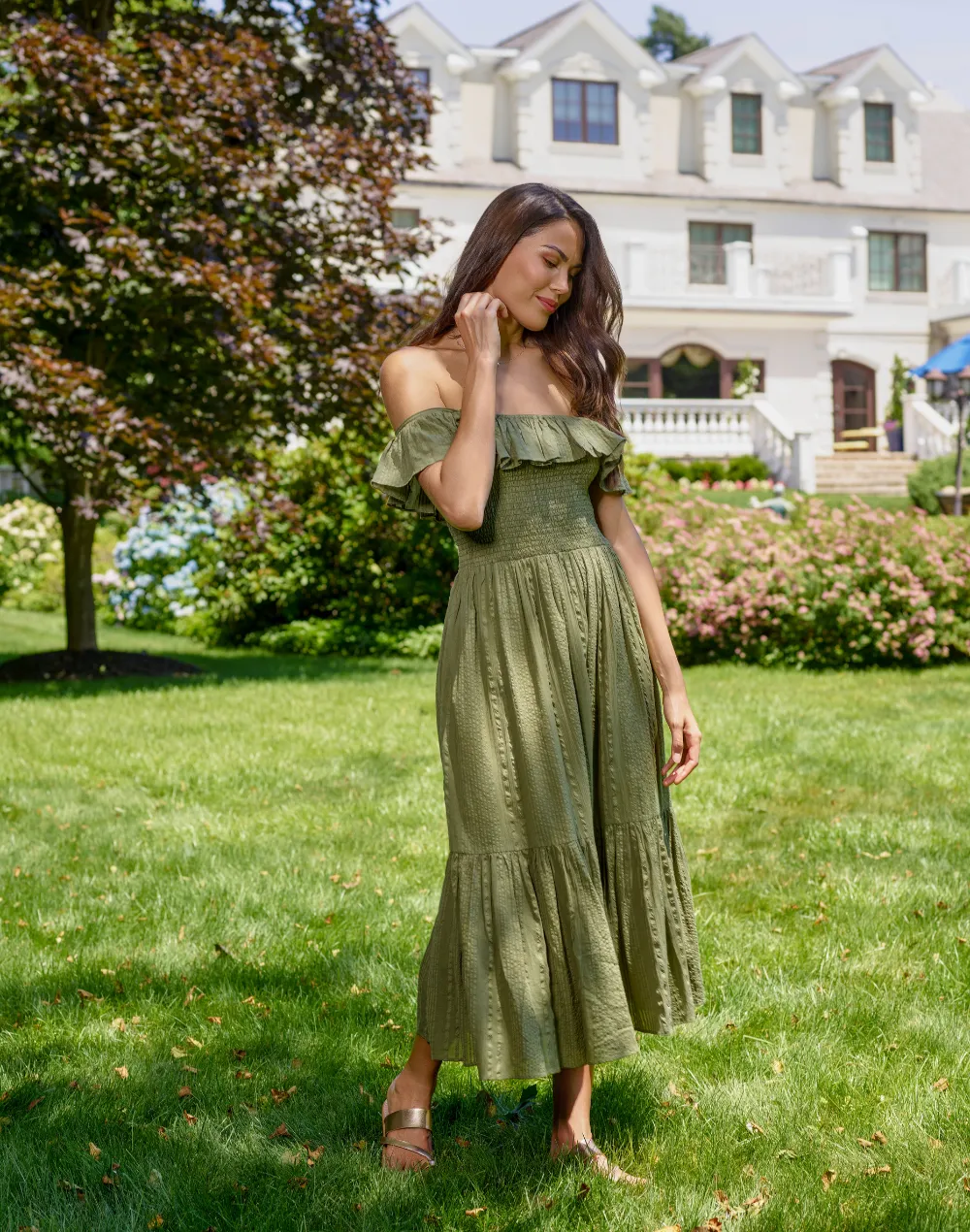 Tiered Flounce Smocked Maxi Dress