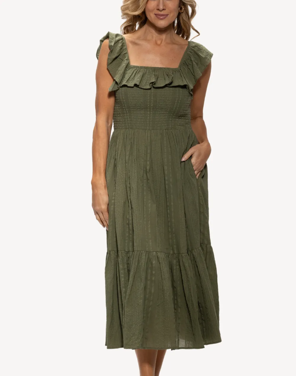 Tiered Flounce Smocked Maxi Dress