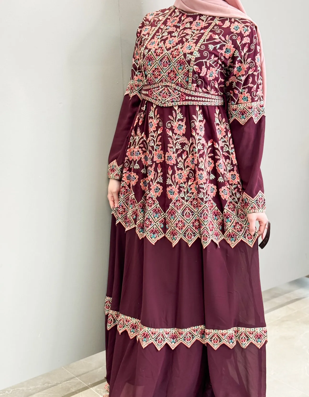 Tiered Jewel Thobe - Maroon