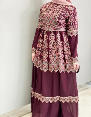 Tiered Jewel Thobe - Maroon