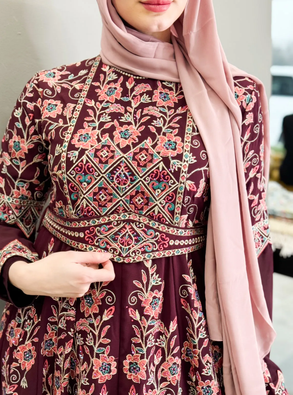 Tiered Jewel Thobe - Maroon