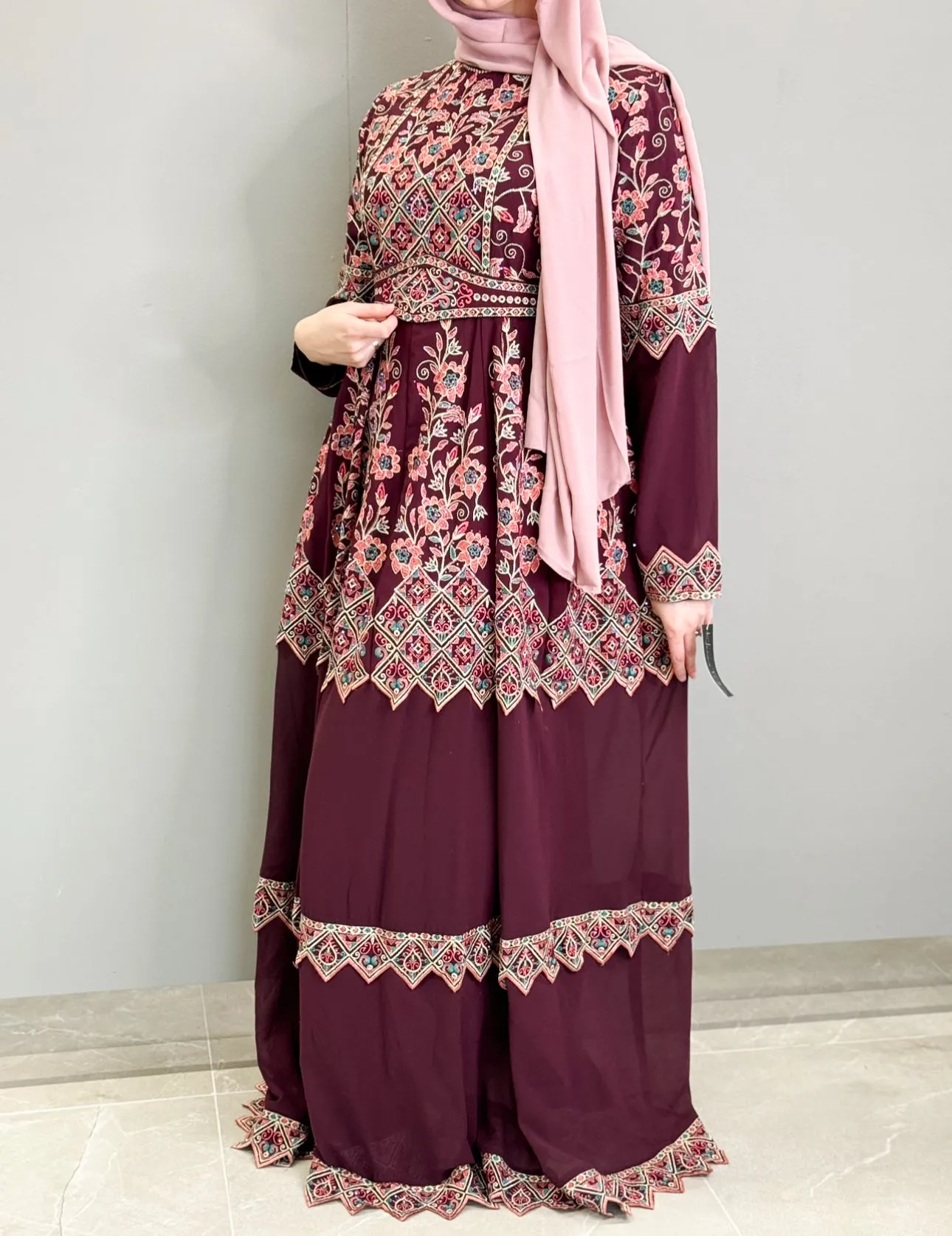 Tiered Jewel Thobe - Maroon