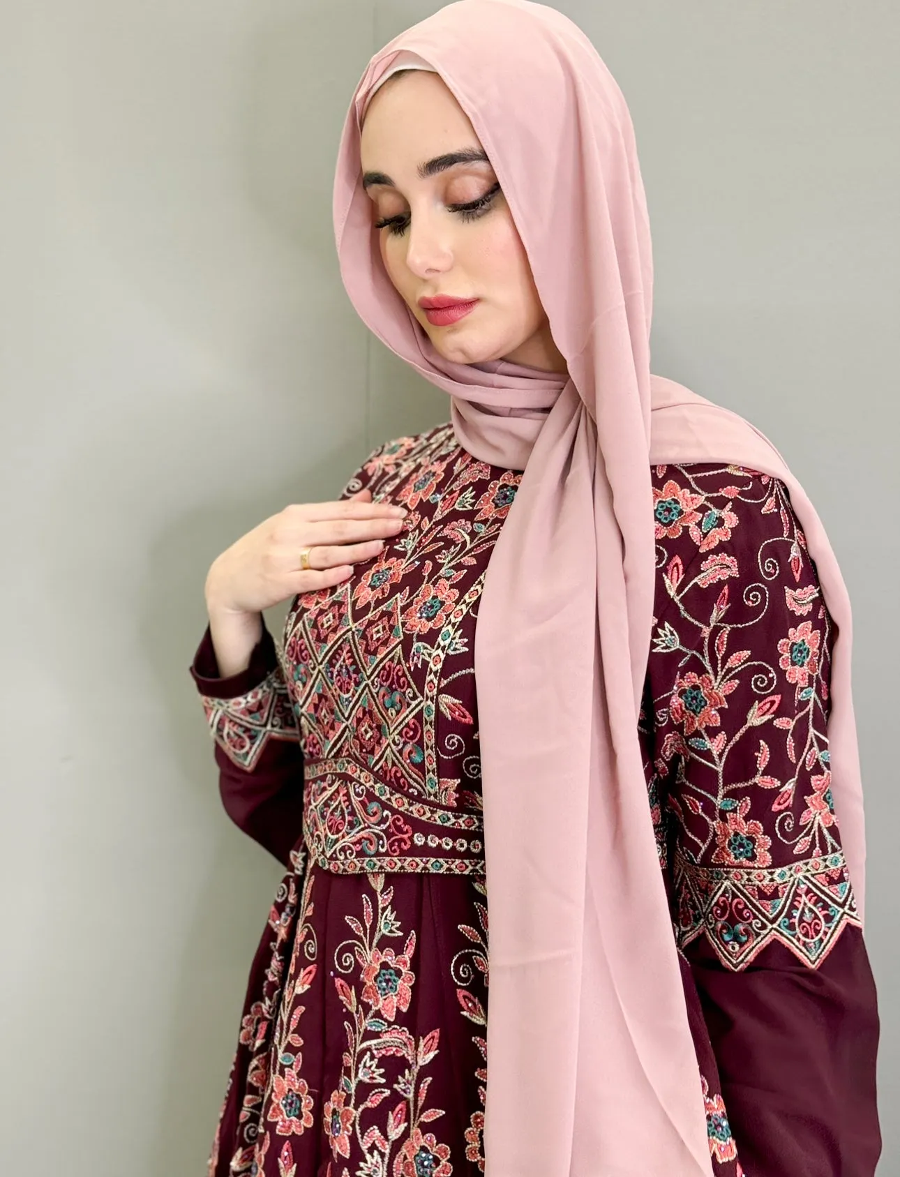 Tiered Jewel Thobe - Maroon