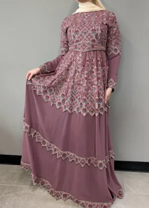Tiered Jewel Thobe - Mauve