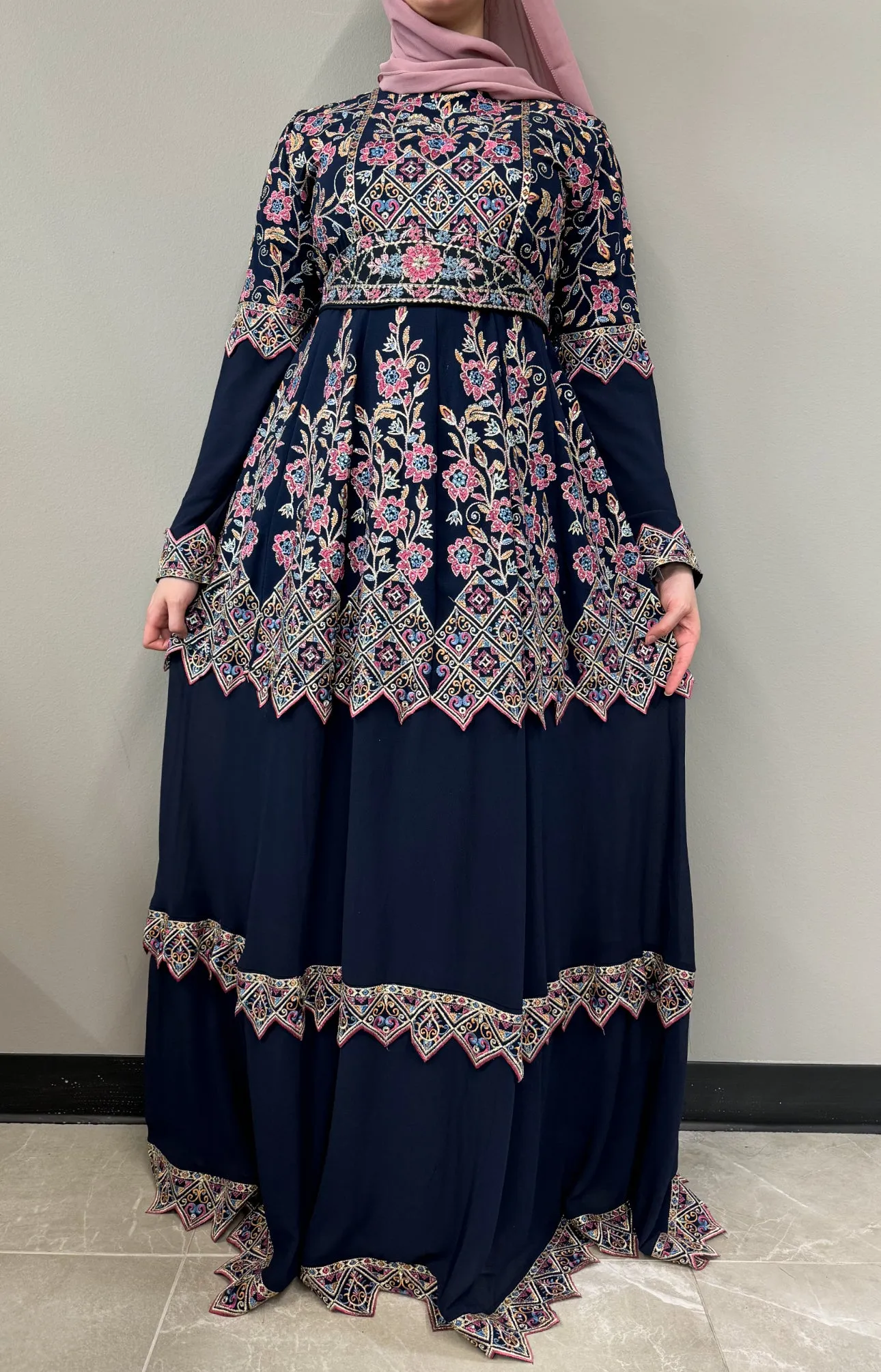 Tiered Jewel Thobe - Navy