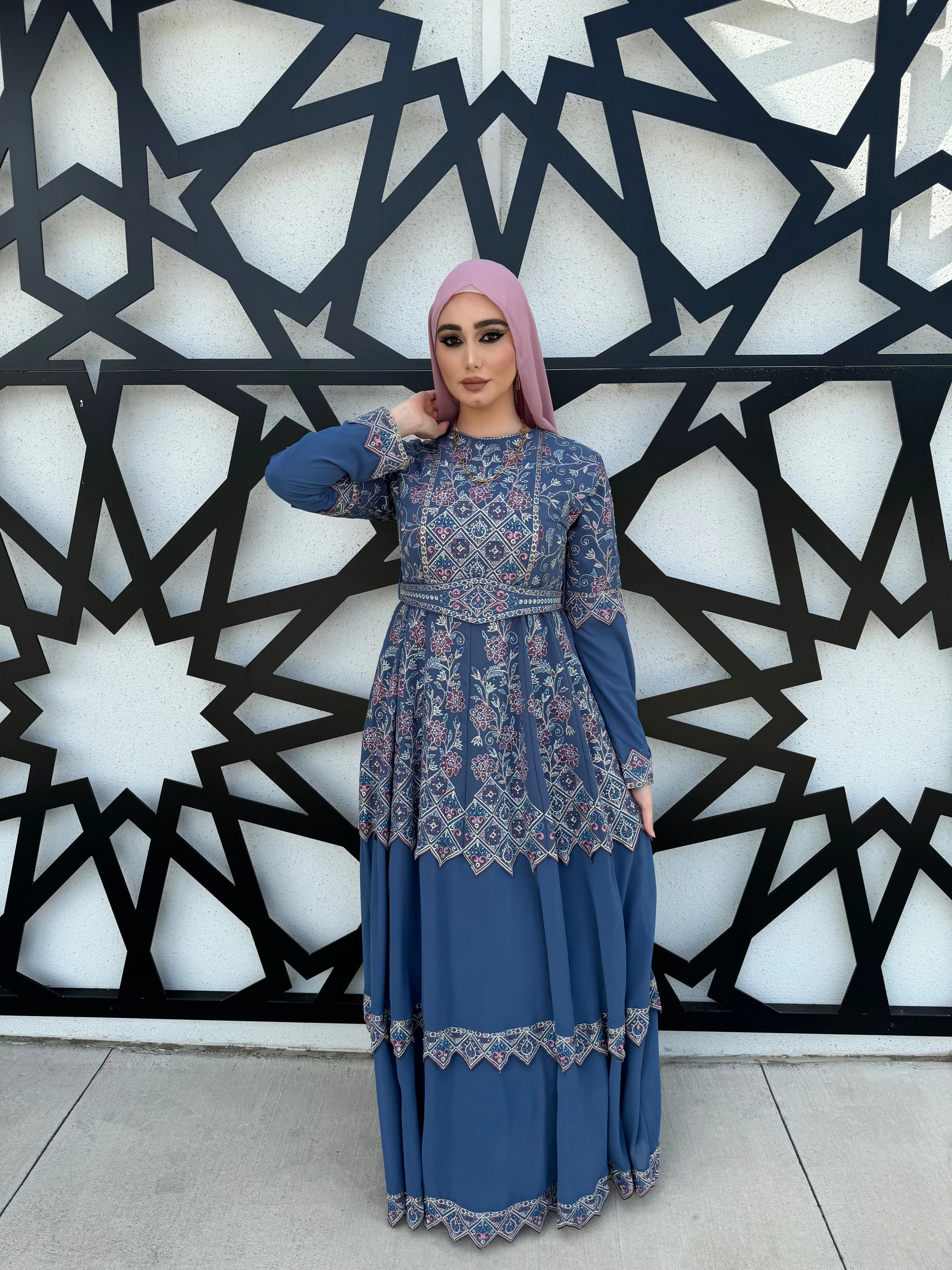 Tiered Jewel Thobe - Sky