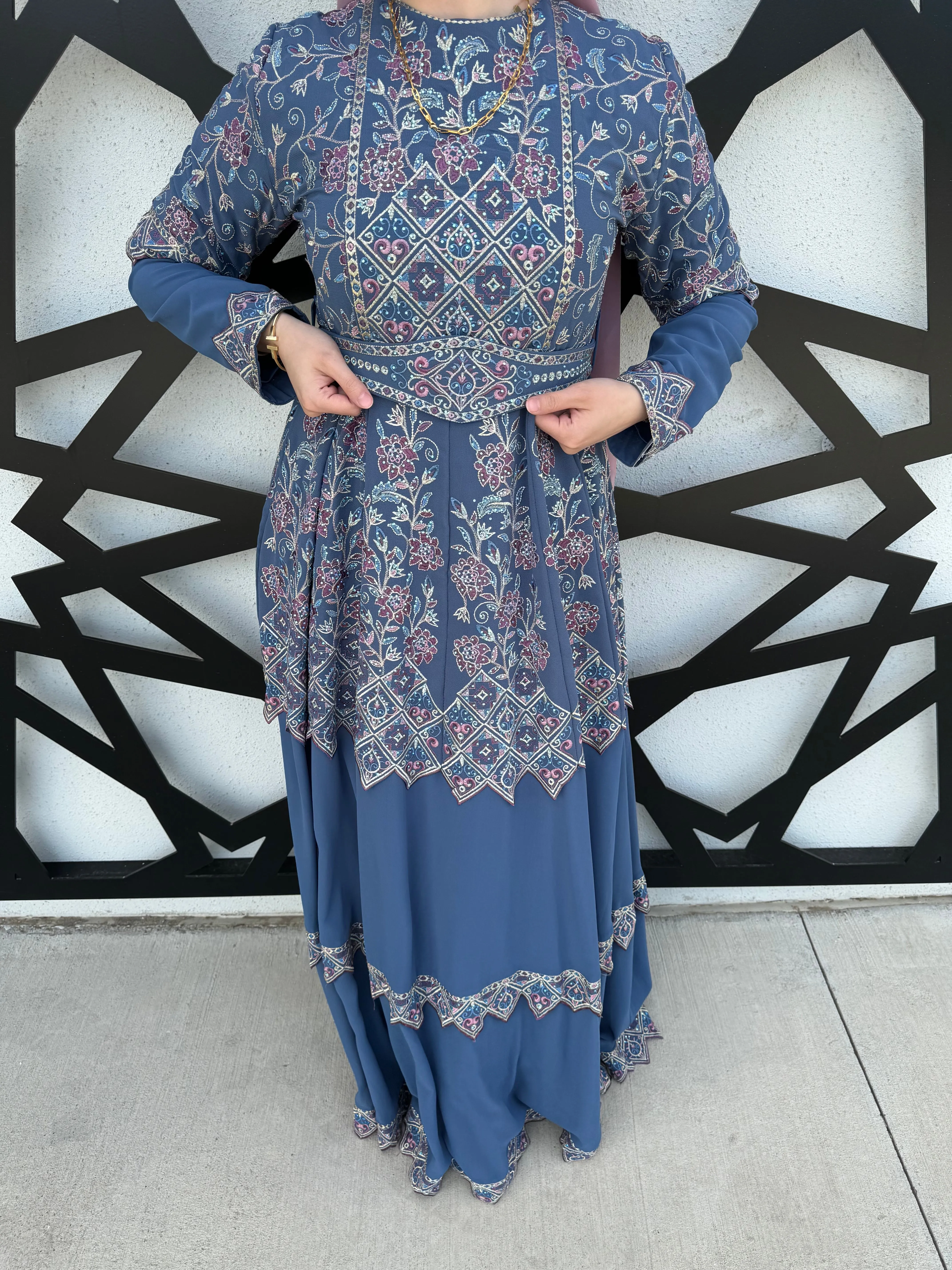 Tiered Jewel Thobe - Sky
