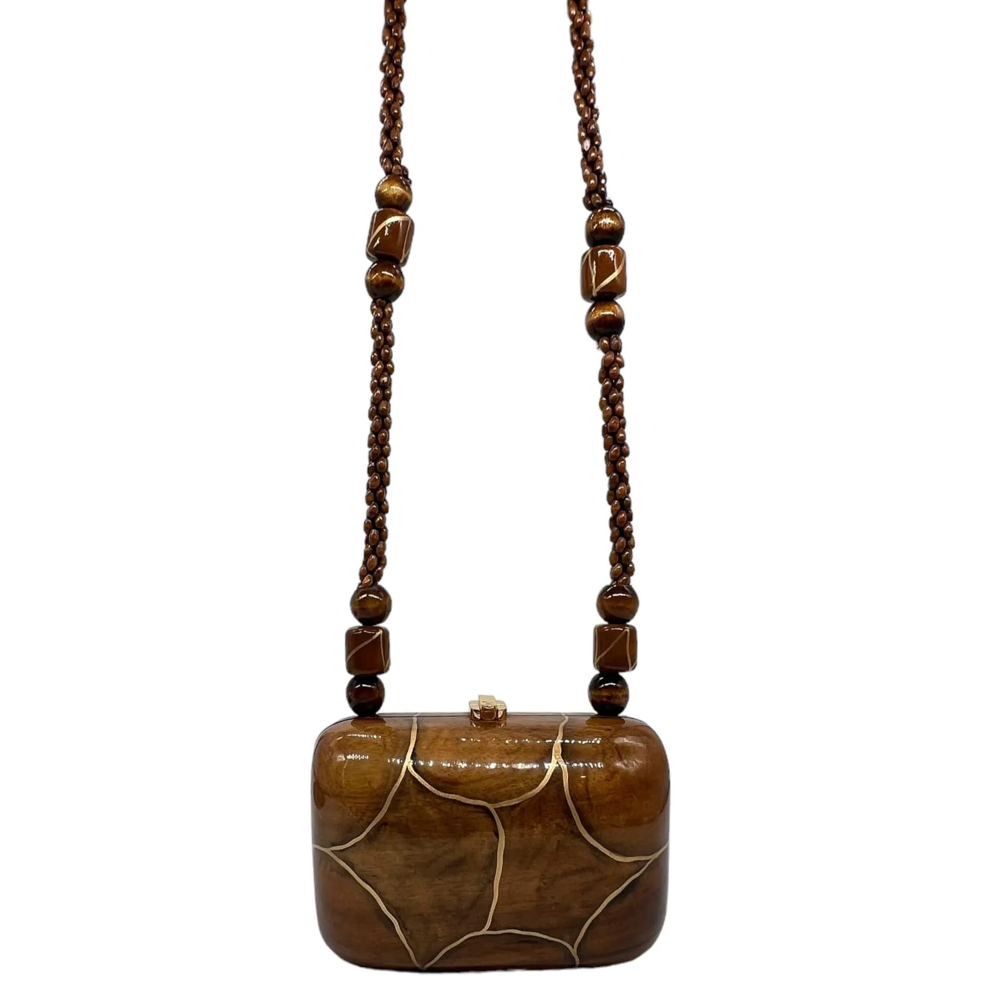 TIMMY WOODS Carved Wood Shoulder Bag - Brown & Gold