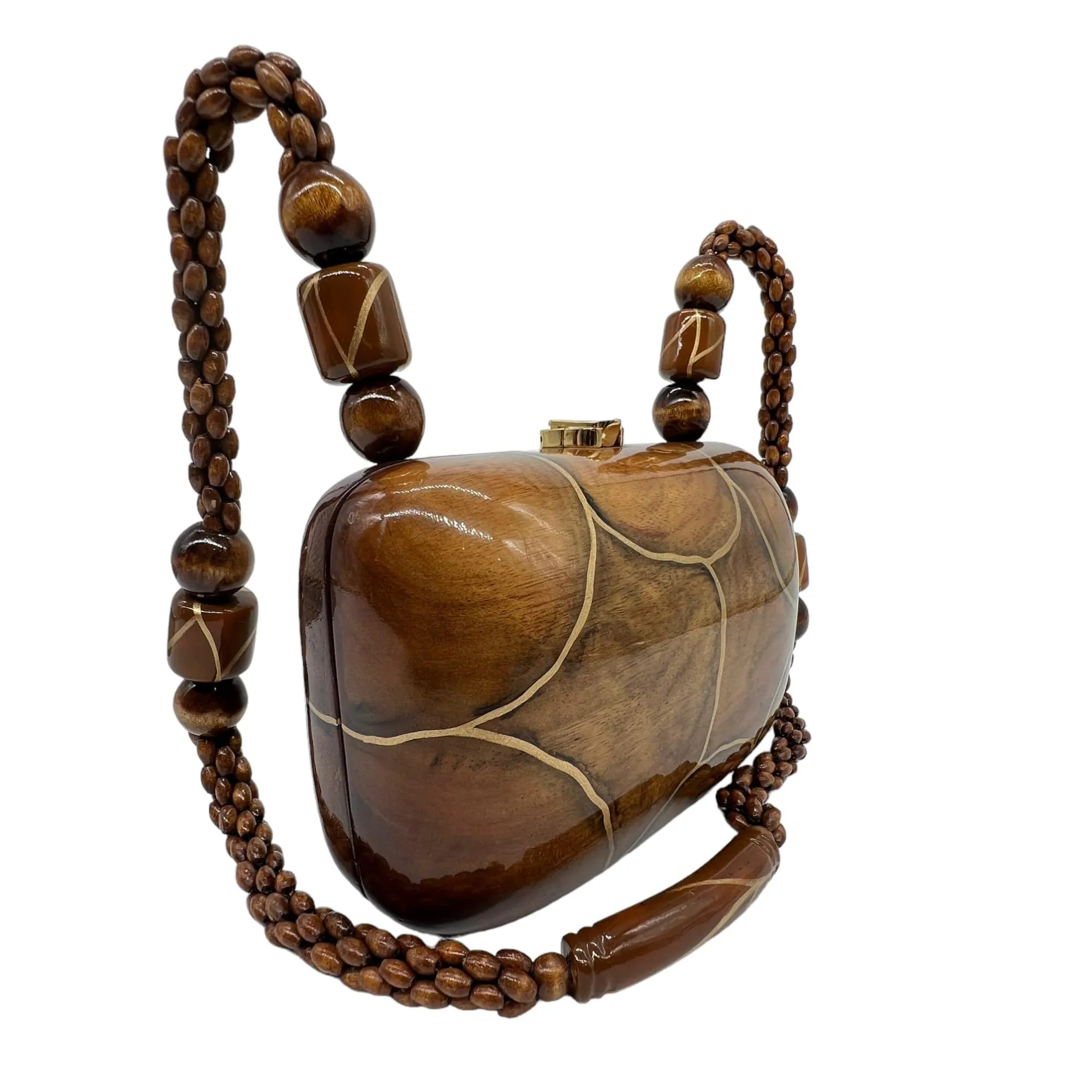 TIMMY WOODS Carved Wood Shoulder Bag - Brown & Gold