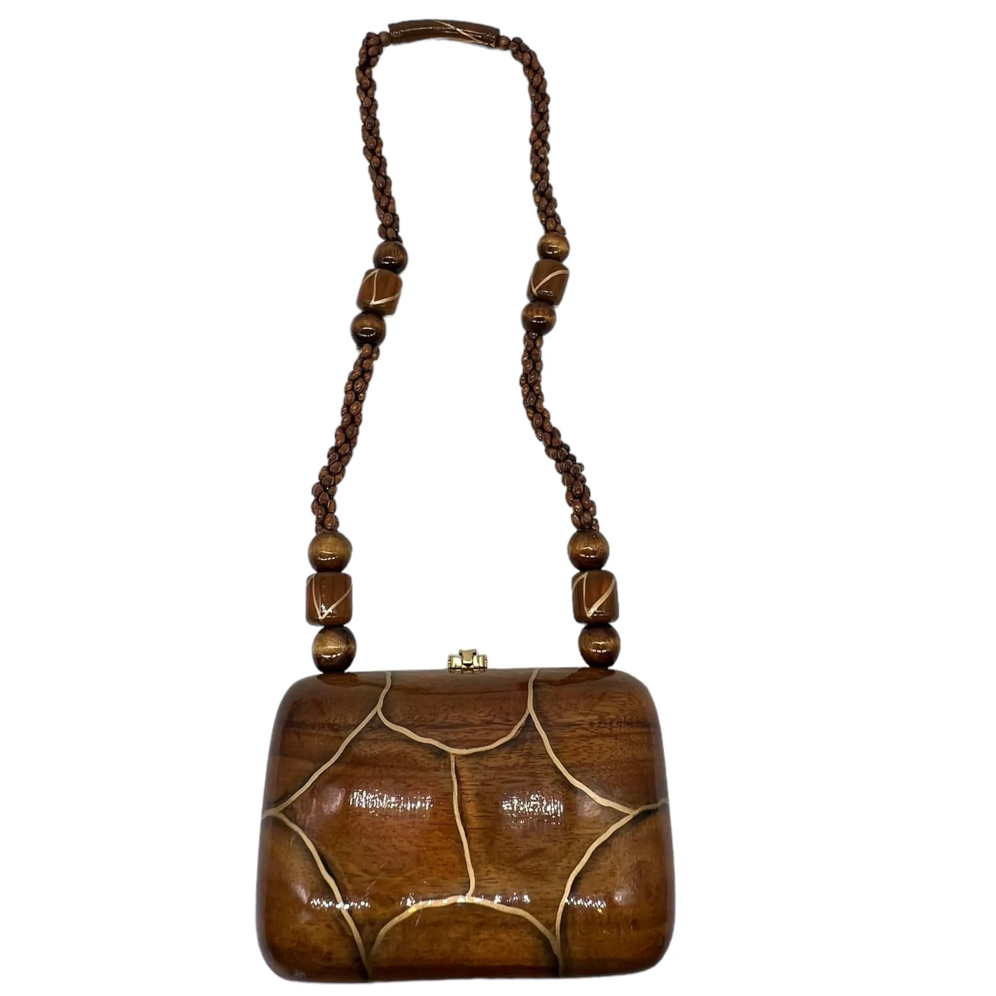 TIMMY WOODS Carved Wood Shoulder Bag - Brown & Gold