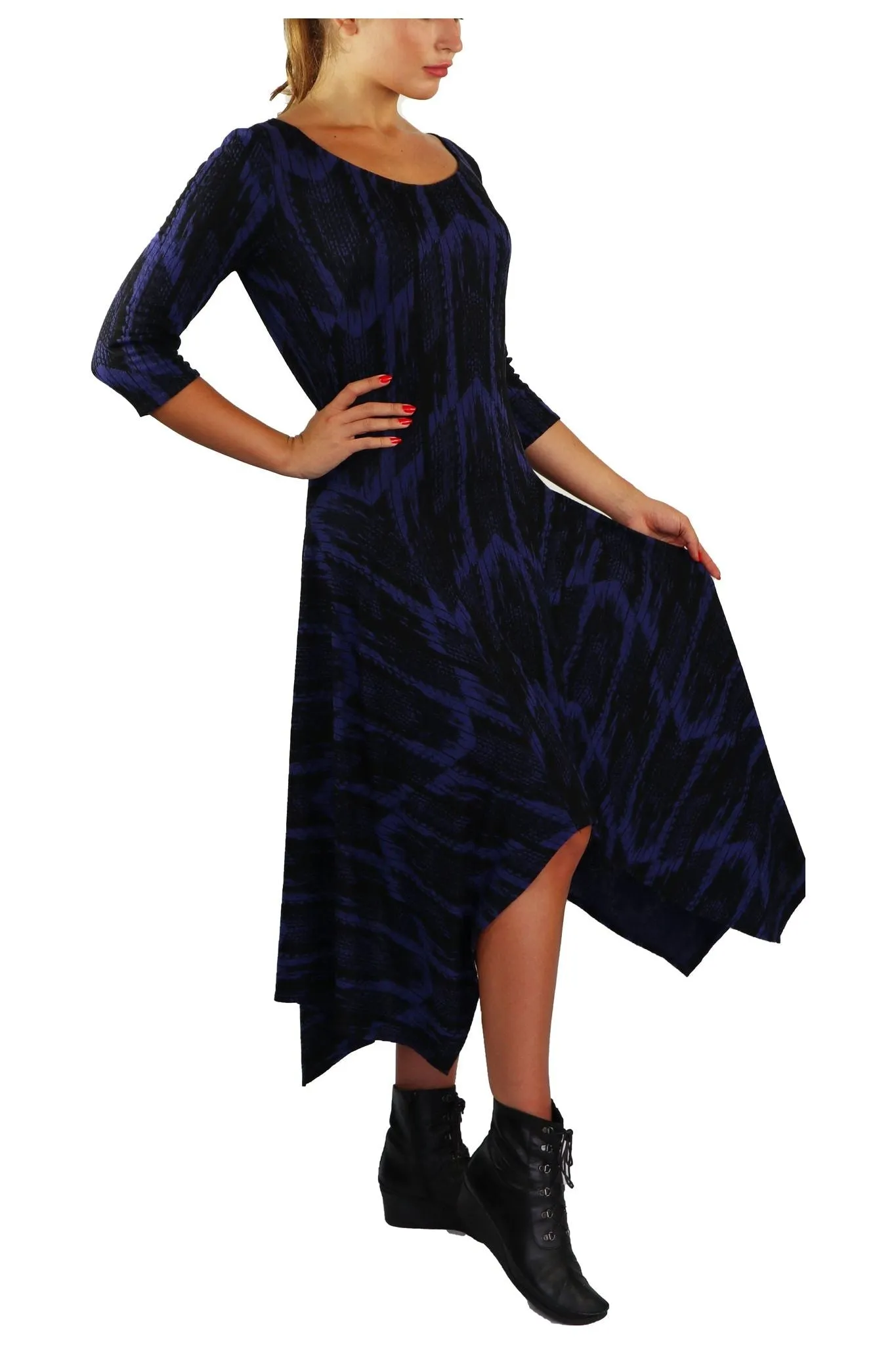 TRUDY Asymmetrical Hem 3/4 Sleeves Jacquard Dress